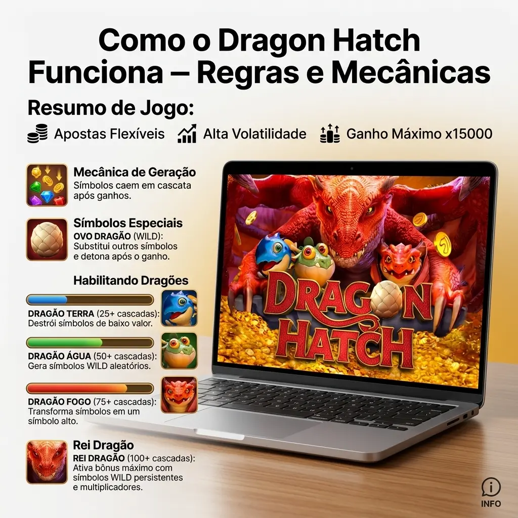 Slot Dragon Hatch com 5 rolos, linhas de pagamento, wilds, scatters e rodadas grátis com multiplicadores